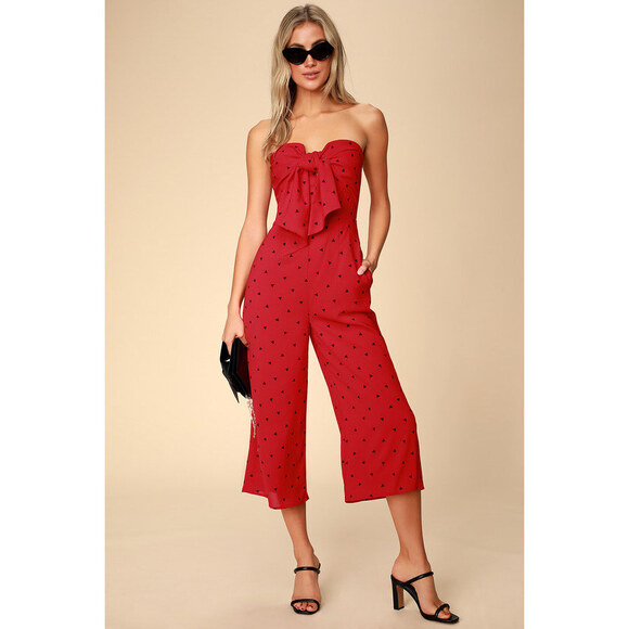 Lulus Dresses & Skirts - Lulus Nectar Red Print Strapless Tie-front Jumpsuit - Size M